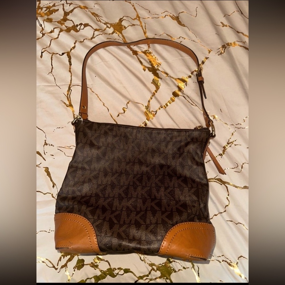 Michael Kors Brown Shoulder Bag with Monogram Print